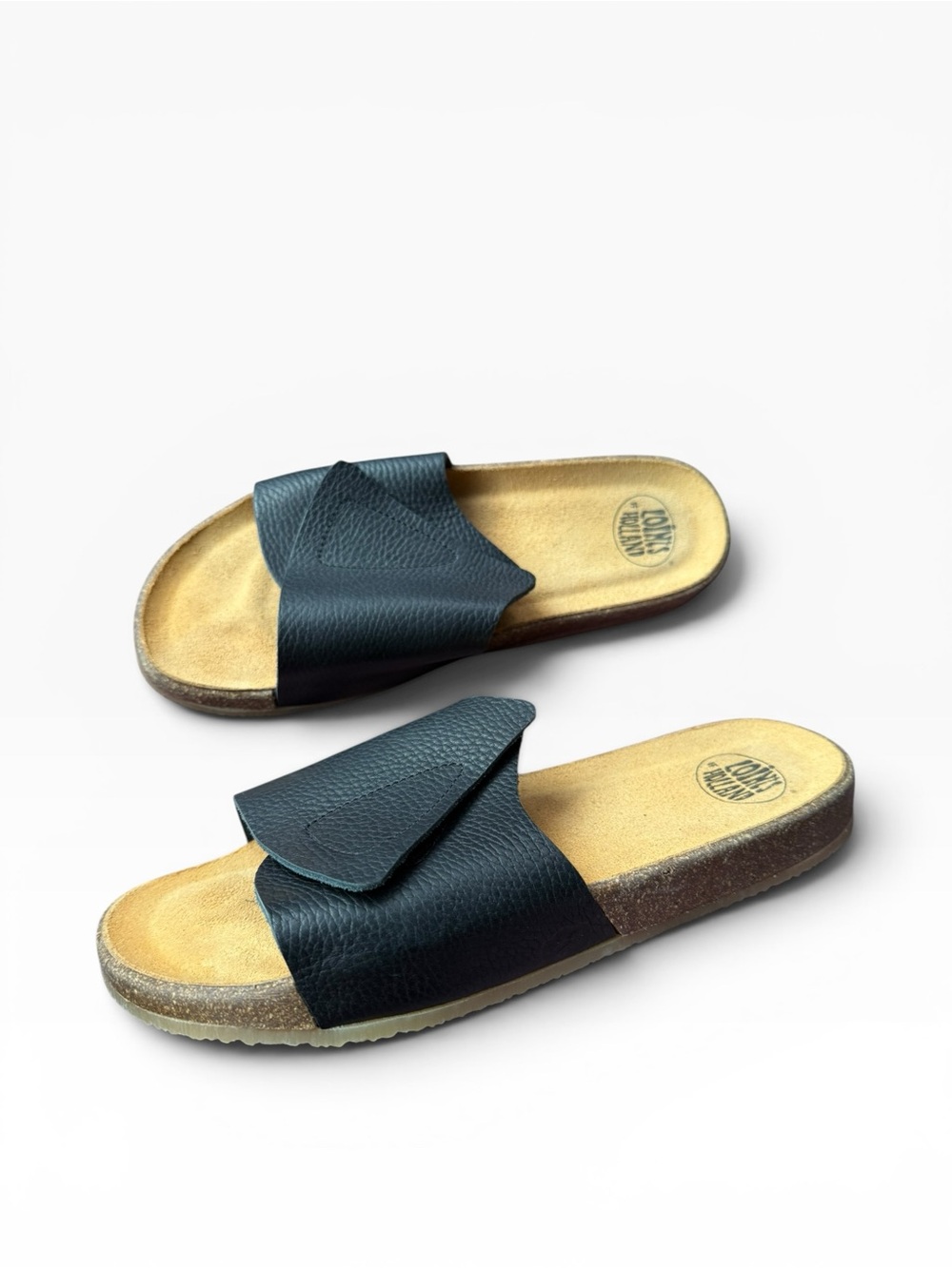 Loints of Holland Black Leather Riff Roond Slide Sandals Size 41 US 10 - 10.5